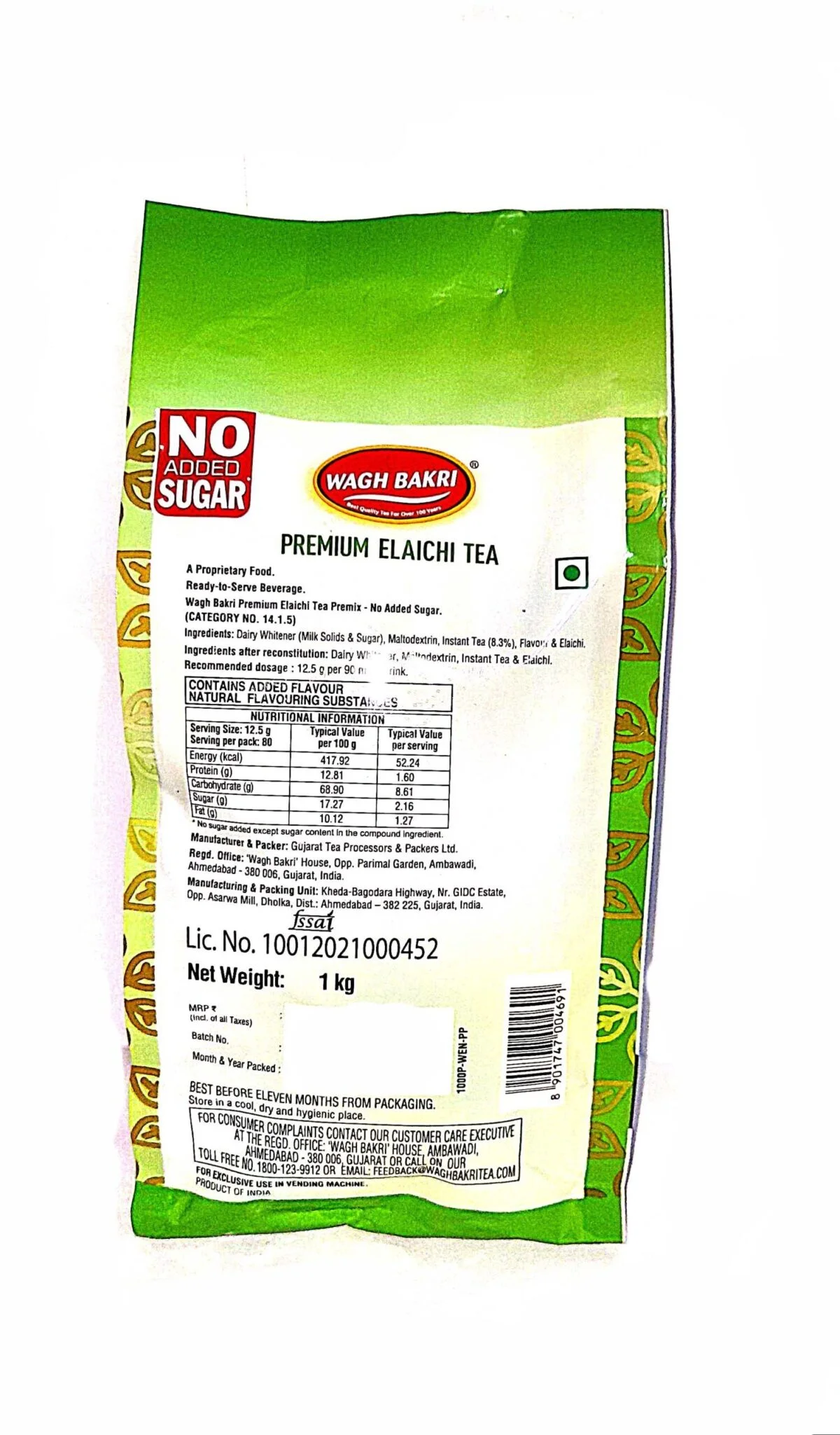 Wagh Bakri No Added Sugar Elaichi Tea Premix Back scaled